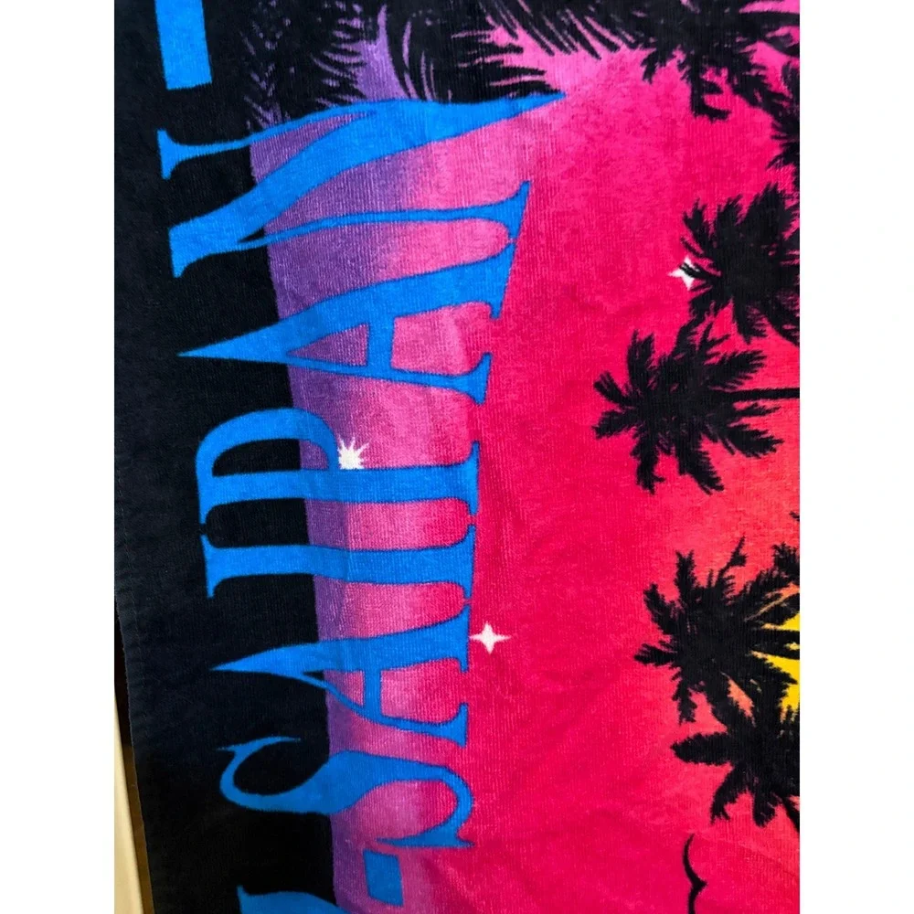 Vintage Guam Saipan Tropical Sunset Beach Towel Pink Purple 100% Cotton Boat Par